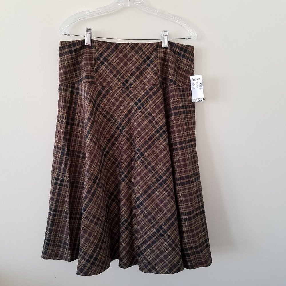 NWT Brown Plaid Lined Full Skirt by Paniz Size 12